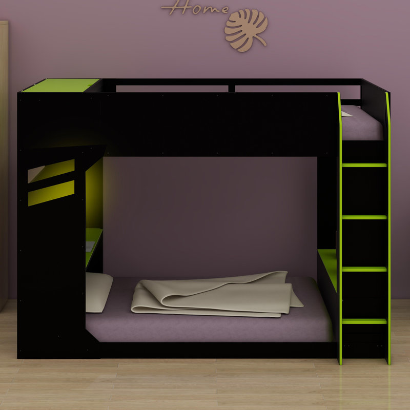Lit mezzanine avec bureau à hauteur réglable, Vert