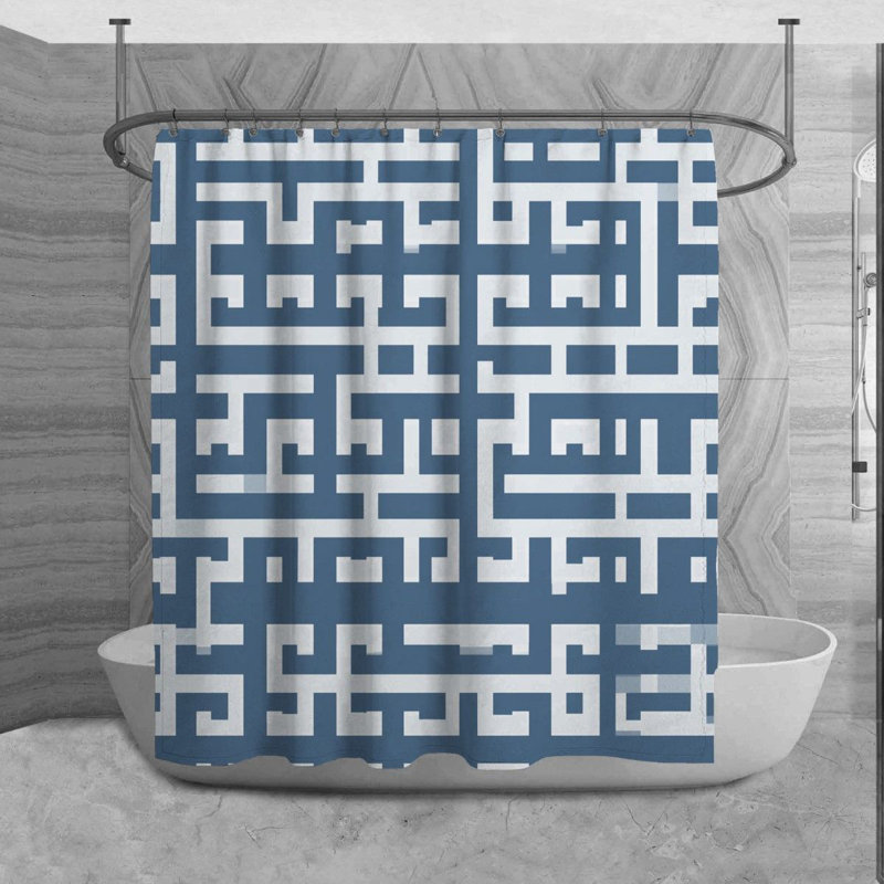 Greek Key Shower Curtain Pattern Bathroom Decor Blue, 84" H x 70" W
