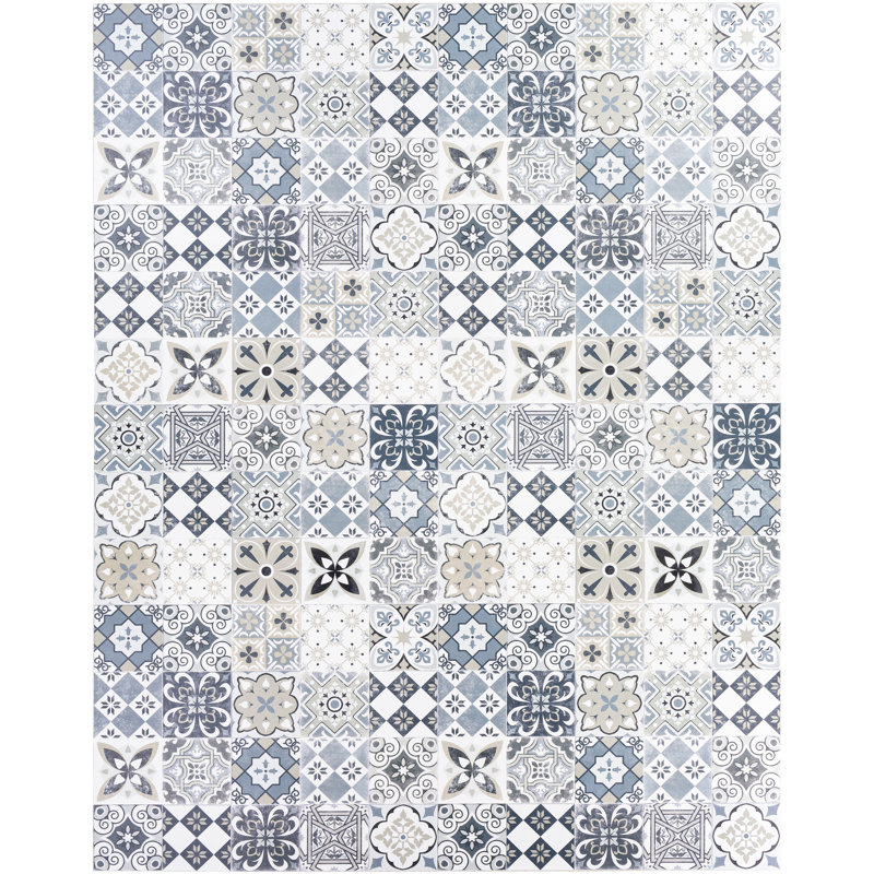 Akkar Geometric Blue/Cream/Gray Area Rug, Rectangle 6'6" x 8'2"