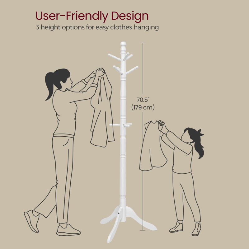 Rubber Freestanding 10 - Hook Coat Rack, Cloud White