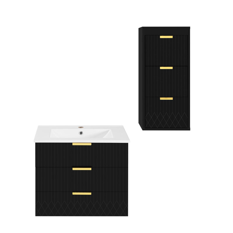 Armoire murale 24 po avec tiroirs et armoire latérale autonome 24 po, Noir