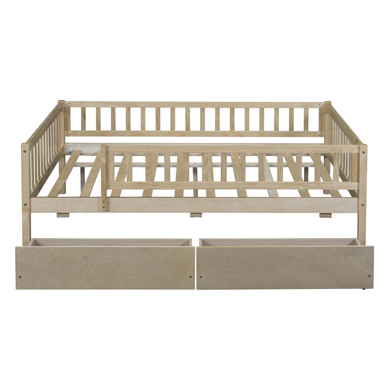 Kallel Daybed with Two Drawers and Guardrails, Twin, Natural