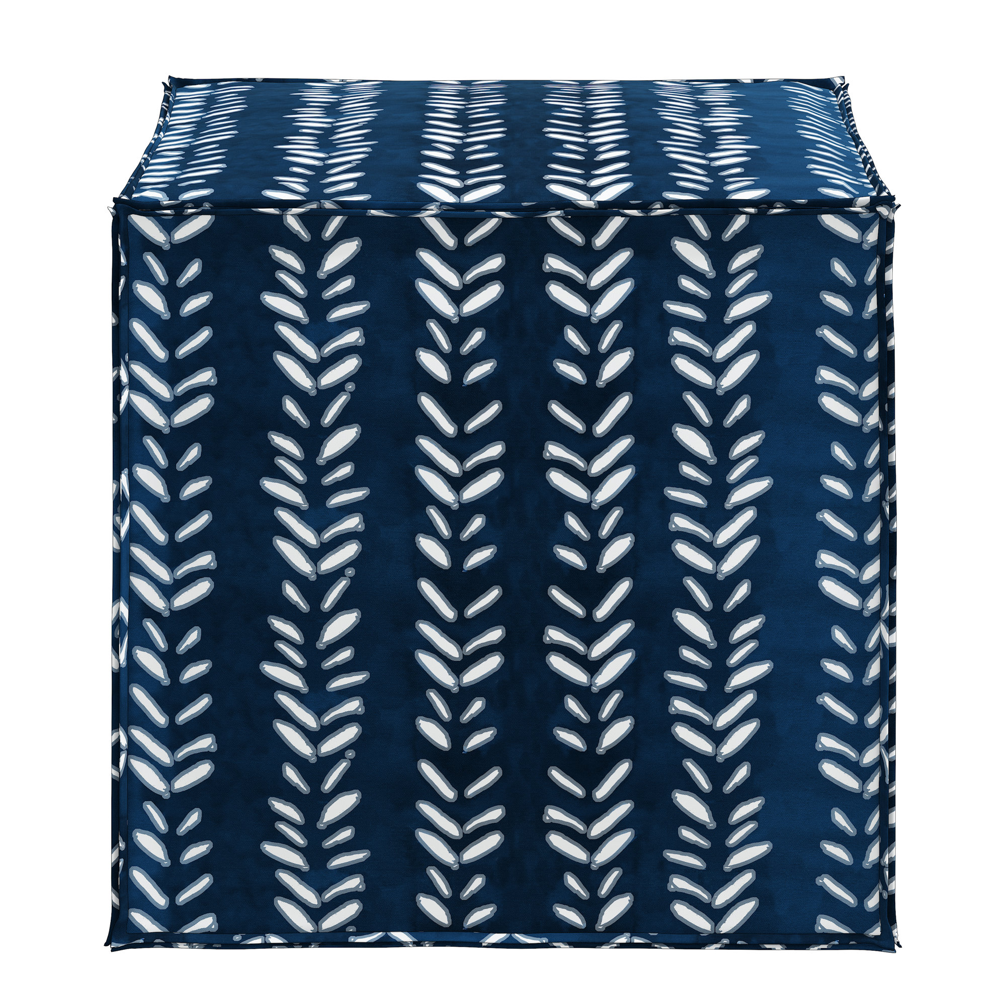 Upholstered Ottoman, Flutter Shibori Indigo