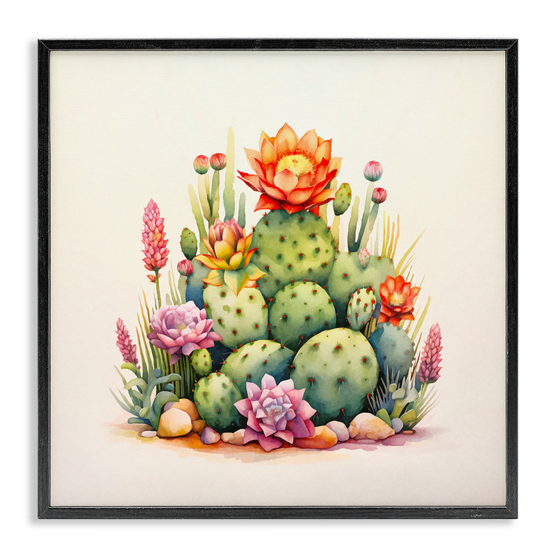 «Desert Spring Cacti», estampe numérique par Andrea Haase, H 24 po x l 24 po, Giclée encadrée noir minuit