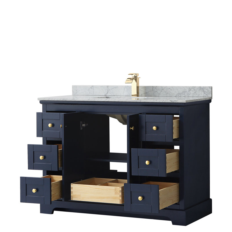 Ensemble de meuble-lavabo simple 48 po Avery, Bleu foncé, Or brossé
