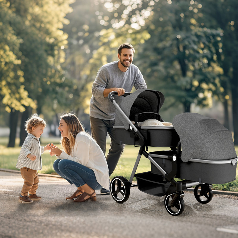 Poussette simple pliable avec dossier réglable, Gris