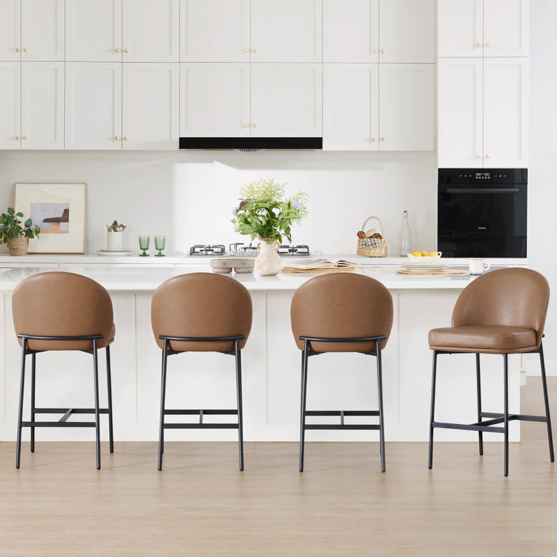 27'' Modern Counter Stools With Metal Frame, Saddle Brown Seat/ Matte Black Frame