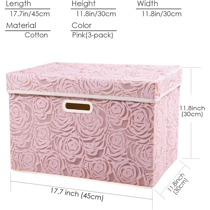 Larger Collapsible Storage Boxes with Lids Fabric Decorative Bins Cubes Organizer, Pink