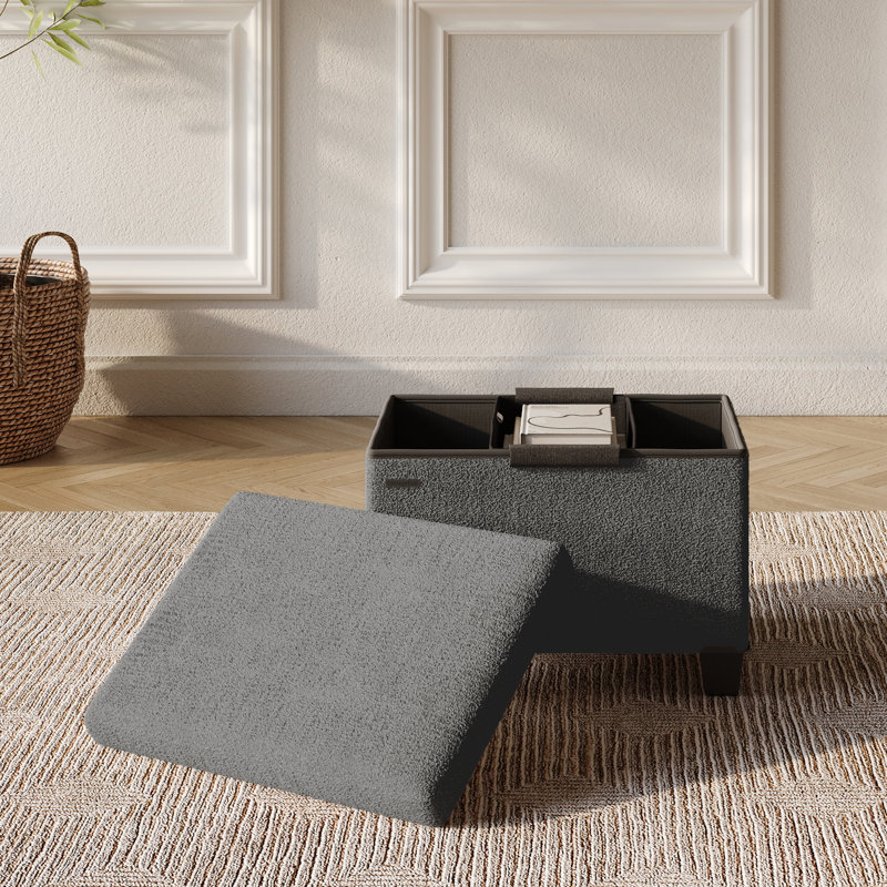 Vérrant Boucle Storage Ottoman Bench, Gray, 11.5"H x 16"W x 10.5"D