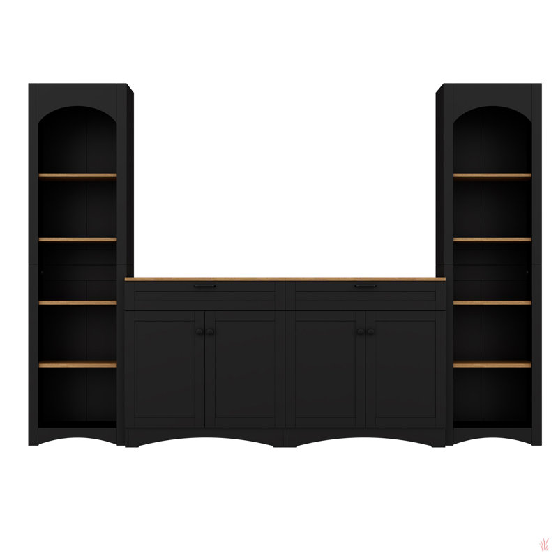 3-Piece Farmhouse Entertainment Center With Storage Cabinet For Tvs Up To 70", Mid-Century Tv Stand With Bookshelf, Rustic Versatile Sideboard With Adjustable Shelves For Living Room