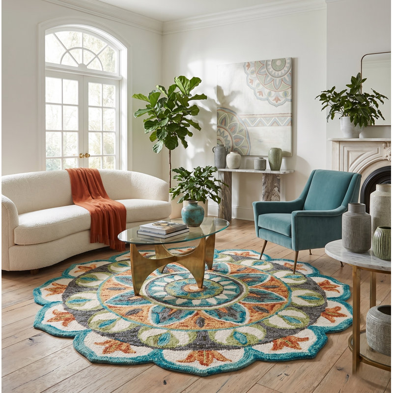 Arla Floral Oriental Hand Tufted Scalloped Wool Area Rug