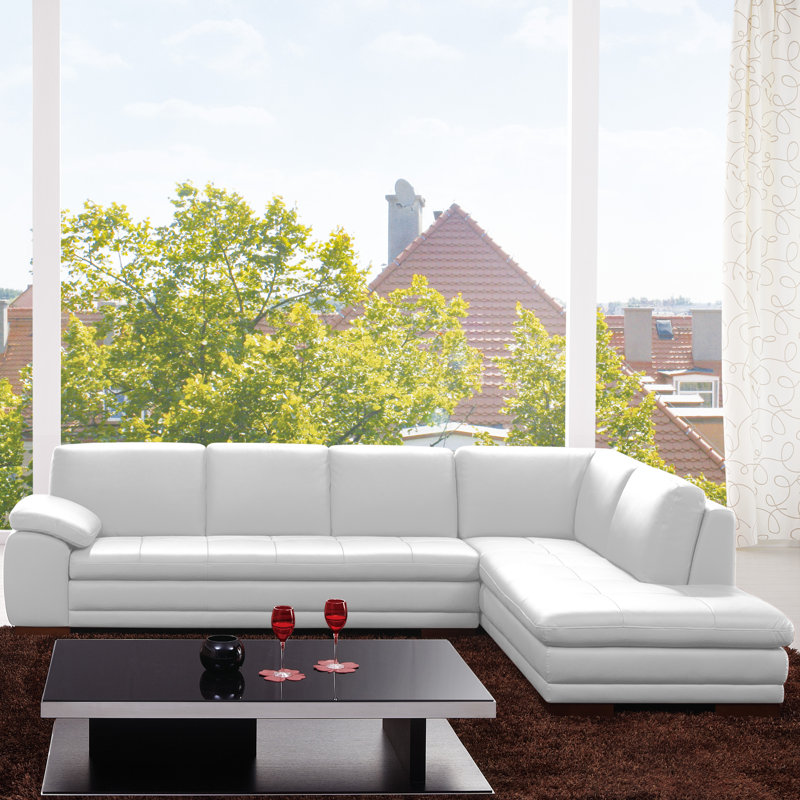 Gennoveva Upholstered L-Shaped Sectional, Gray Genuine Leather, Right Hand Facing