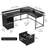 Monge 67'' L-Shape Wood Desk Computer Table with LED Light & Power Outlets-1223196399