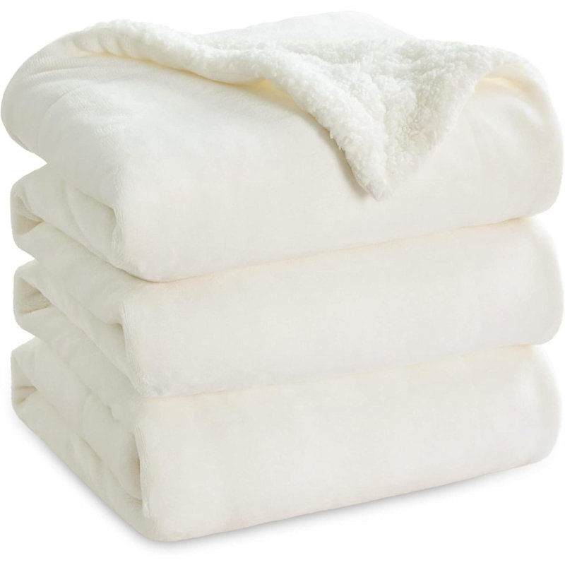 Jeté en sherpa Sherpa, Crème, crème, L 90 po x L 90 po