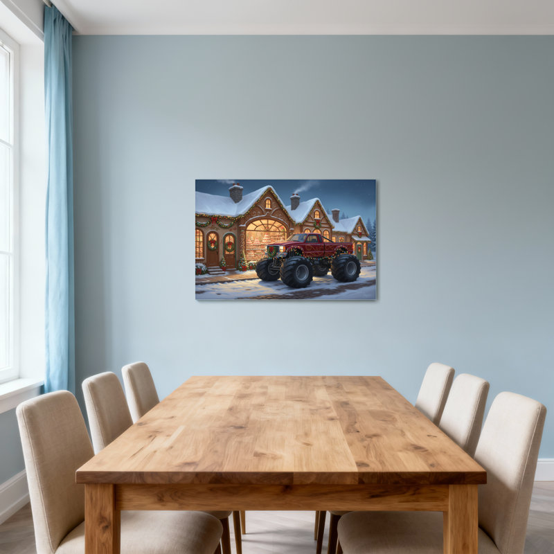 Maison de Noël avec camion monstre, H 32 po x l 48 po