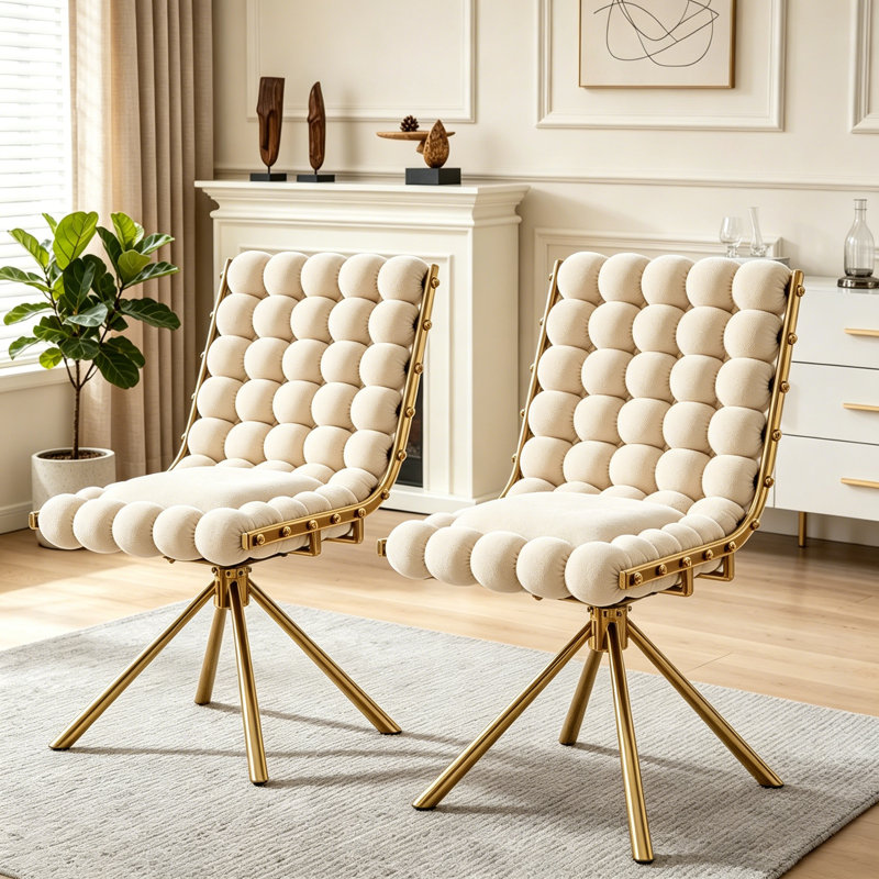 Ensemble de chaises de salle à manger Bubble Chair, Beige-Gold Legs