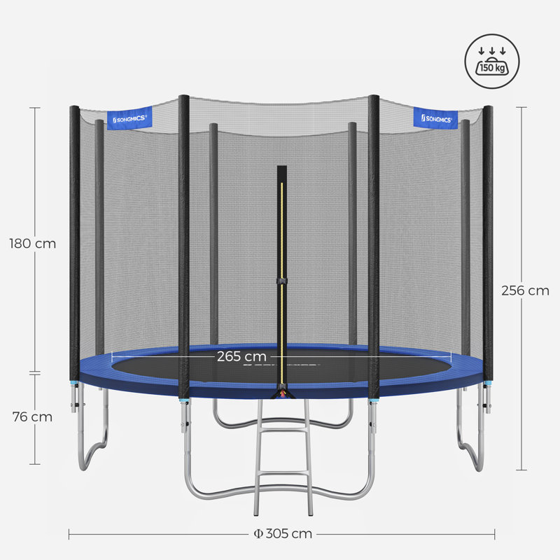 Songmics Round Backyard Trampoline with Safety Enclosure, 256cm H x 305cm W x 305cm D