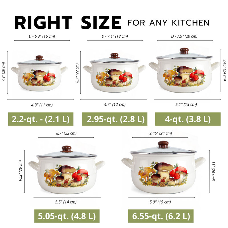 Casserole avec couvercle en verre Traditional Country Style Mushroom Belly, 2,95 pte