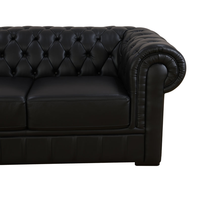 3 - Piece 138" Wide Genuine Cowhide Leather Luxury Chesterfield Living Room Sectional, Left Hand Facing