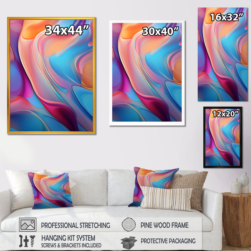 Art mural sur toile abstrait transitionnel rose et bleu II, Toile tendue, H 20 po x l 12 po x P 1 po