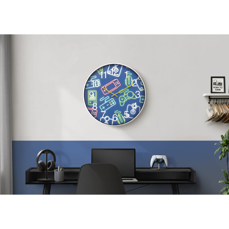 Clocks, 18" Round, Juvenile, Wall Clock, Multi-colored Face, White Frame, Contemporary, Modern