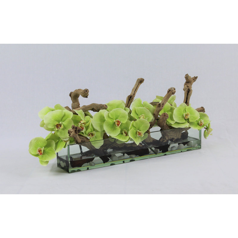 Silk Arrangement in Planter, 12" H x 24" W x 6" D, Green