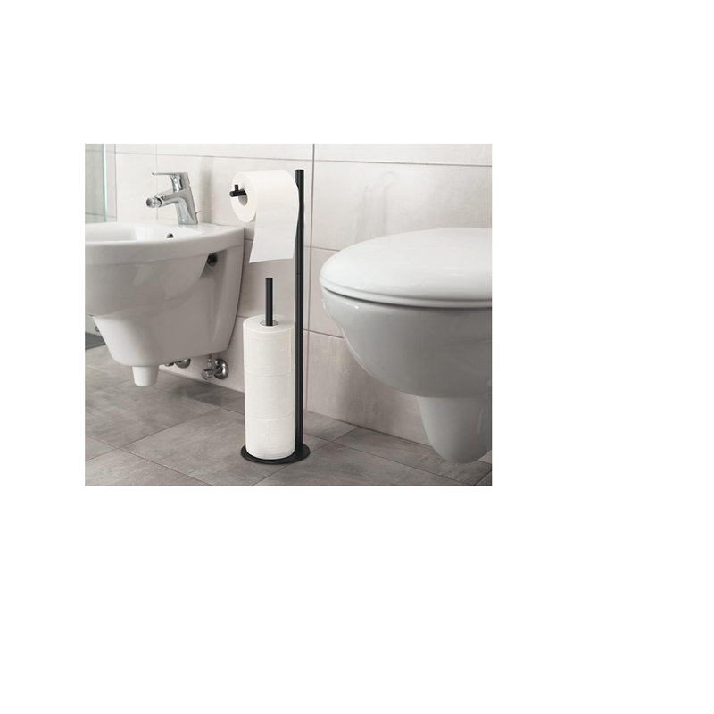 Porte-papier hygiénique sur pied avec réserve - Rangement de salle de bain pour rouleaux supplémentaires