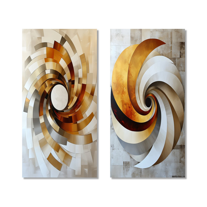Explosion stellaire beige accentuée d'orange II - ensemble d'art mural abstrait en métal de 2, 40" H x 40" W