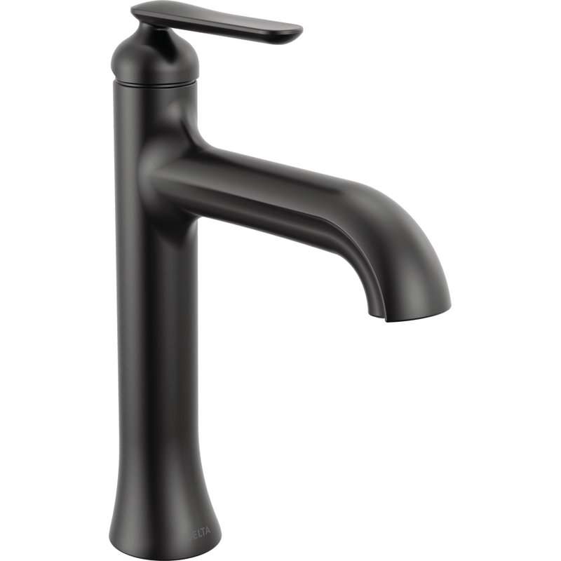 Delta Bonacci Mid-Height Single Hole Bathroom Faucet, Matte Black Bathroom Faucet, Single Handle Bathroom Sink Faucet, Diamond Seal Technology, Drain Assembly, Matte Black