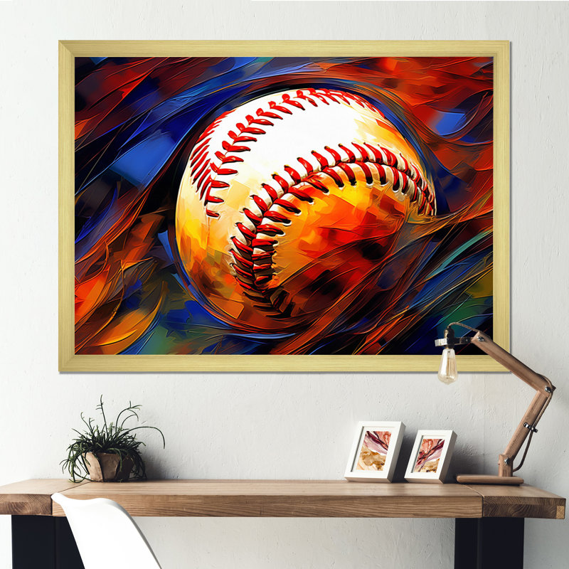 Baseball Abstract Glory II - impressions sur toile de sport, H 16 po x l 32 po x P 1 po, Encadrement doré