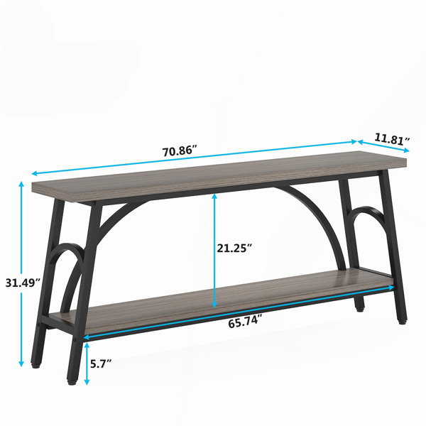17 Stories 70.8” Extra Long Wood Grain Console Table with 2-Tier Open ...