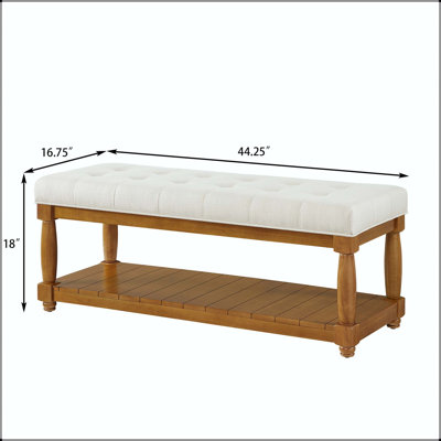 Banc capitonné en lin rembourré avec tablette de rangement et pieds de broche