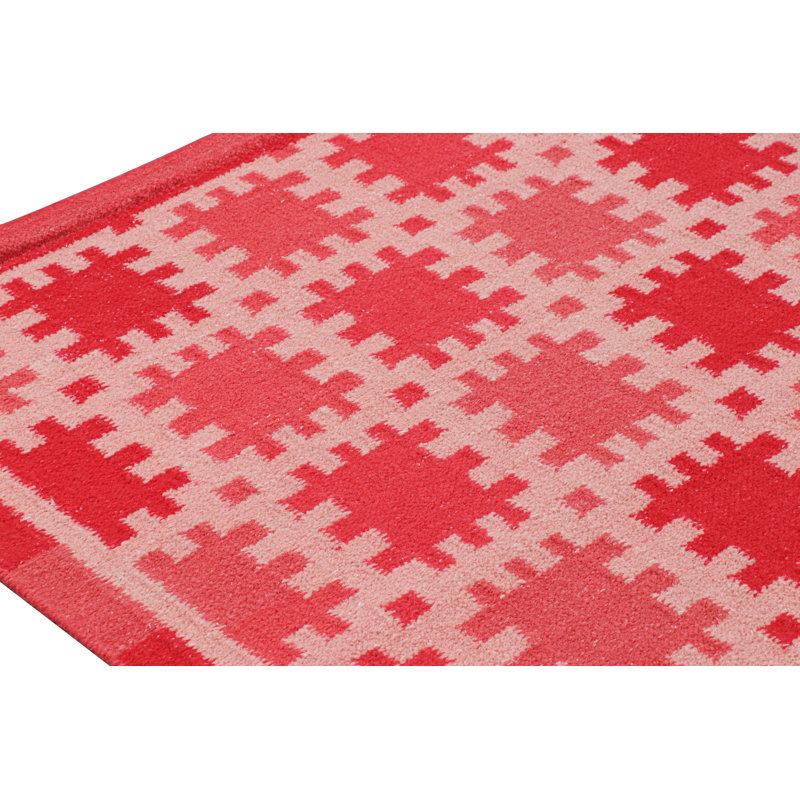 Rug & Kilim’S Scandinavian Rug In Pink And Red With Geometric Patterns, Rectangle 12' x 18'