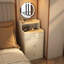 Ensemble de coiffeuse 3 en 1 avec miroir et lumière, petit ensemble de coiffeuse avec station de recharge, 2 tiroirs et espace de rangement ouvert, avec tabouret rembourré, bureau de coiffeuse compact-1105112700