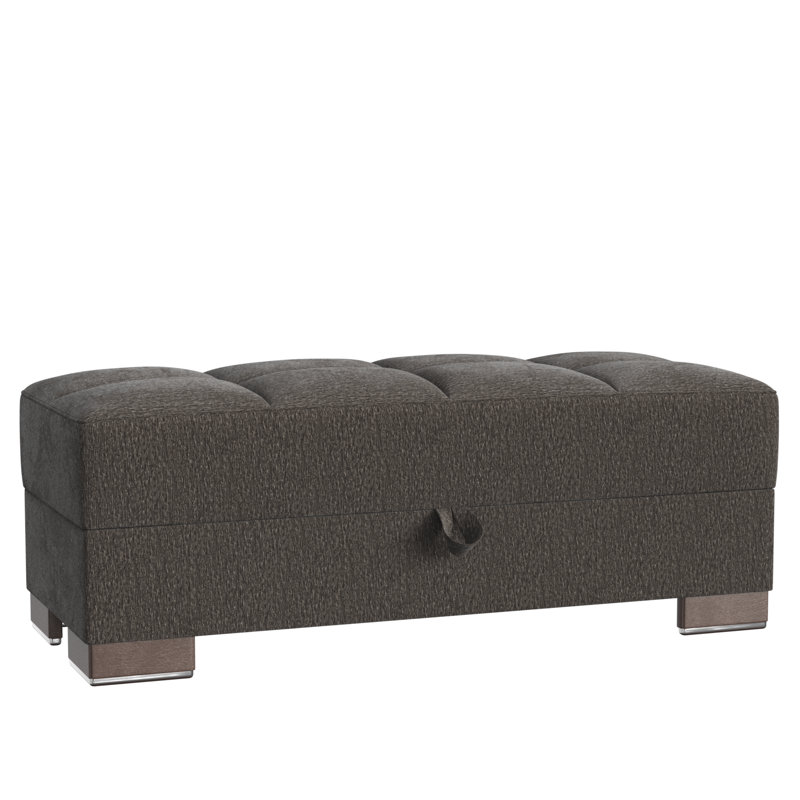 Repose-pieds rembourré en tissu avec rangement Clemmer, Gris chenille