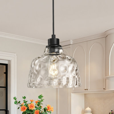 8.46" 1-Light Modern Transitional Kitchen Island Pendant Adjustable Height with Clear Hammered Glass Shade