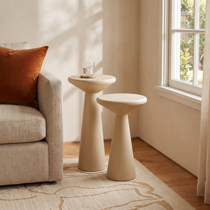 Asuna Concrete Top Nesting Tables End Table, Parchment White