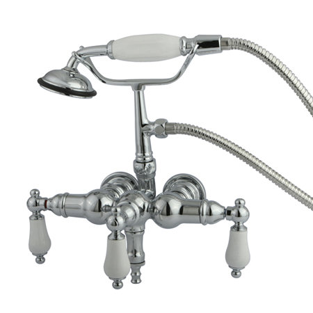 Vintage Triple Handle Wall Mounted Clawfoot Tub Faucet with Handshower, Chrome