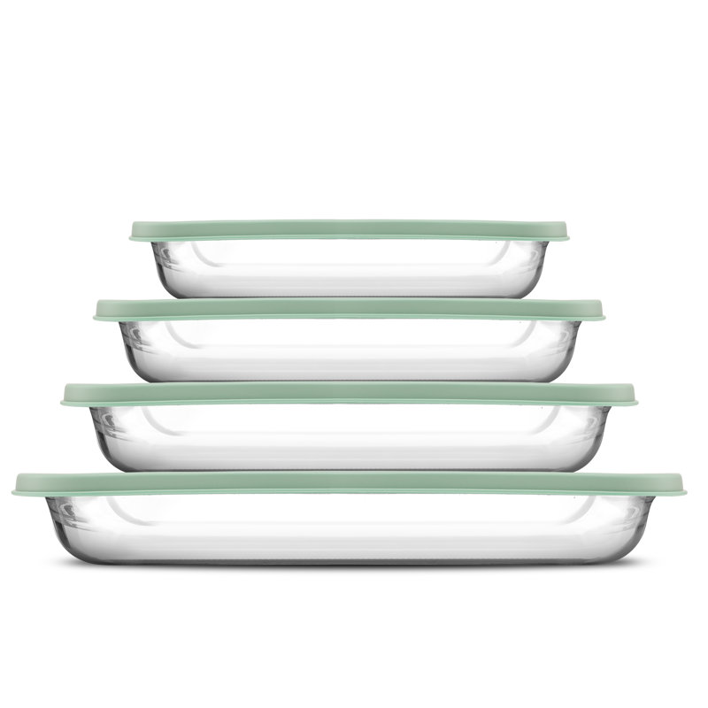 Ensemble de 4 contenants à cuisson en verre, vert sauge, Vert