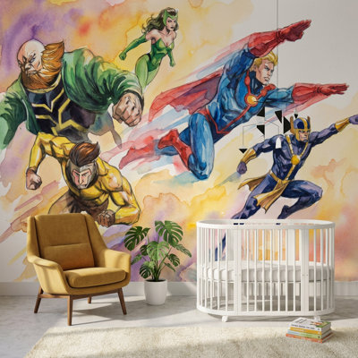 Superhero papier peint comique livre aquarelle amovible