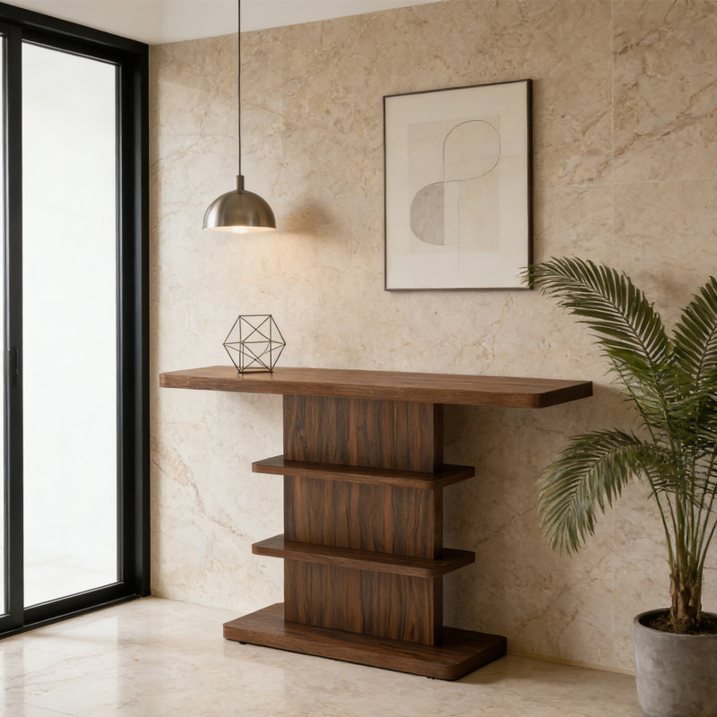 Console rétro 63 "avec tablettes de rangement ouvertes à 2 niveaux, Brun