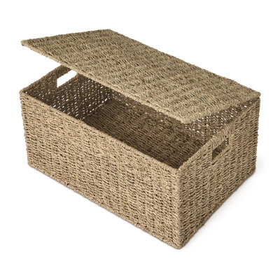 Abercromby Abercromby Seagrass Storage Trunk Brown 19.7 x 13.8 x 9.8 Inches with Lid - Woven Organizer for Nursery Toys, Office Documents, or Closet Accessories