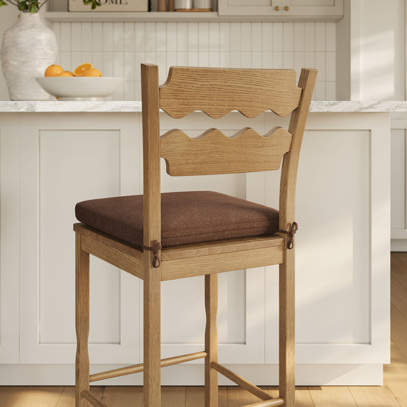 Tabouret de bar en chêne Jax, Tabouret de comptoir (hauteur de l'assise : 25,2 p, Siège cacao / structure en chêne