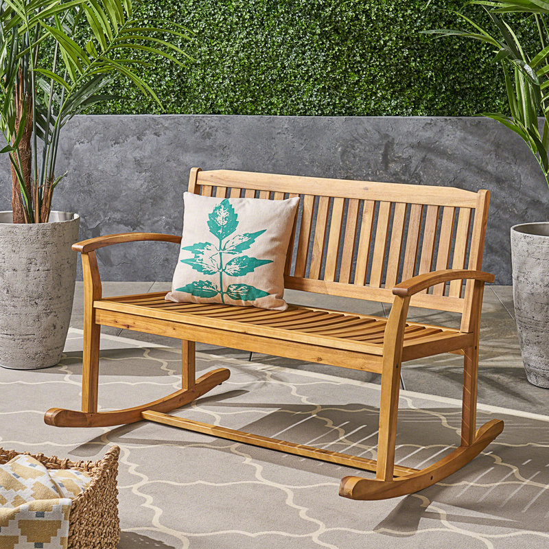 Patio Rocking Loveseat, 2 Person Outdoor Rocker Bench, Natural