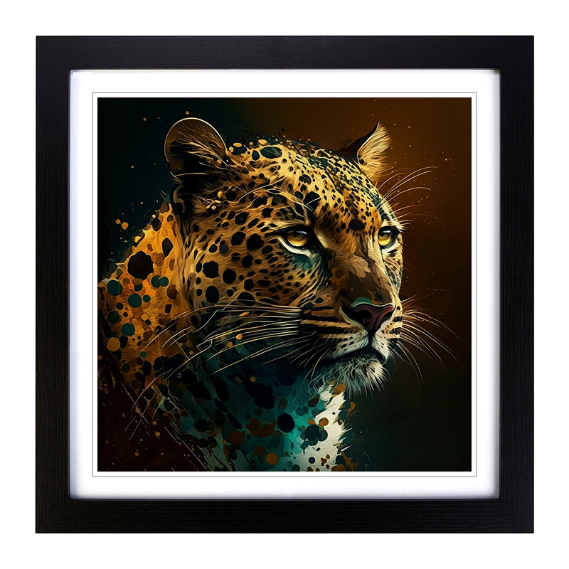 Leopard Expressionism - Single Picture Frame Print on Wood, Black