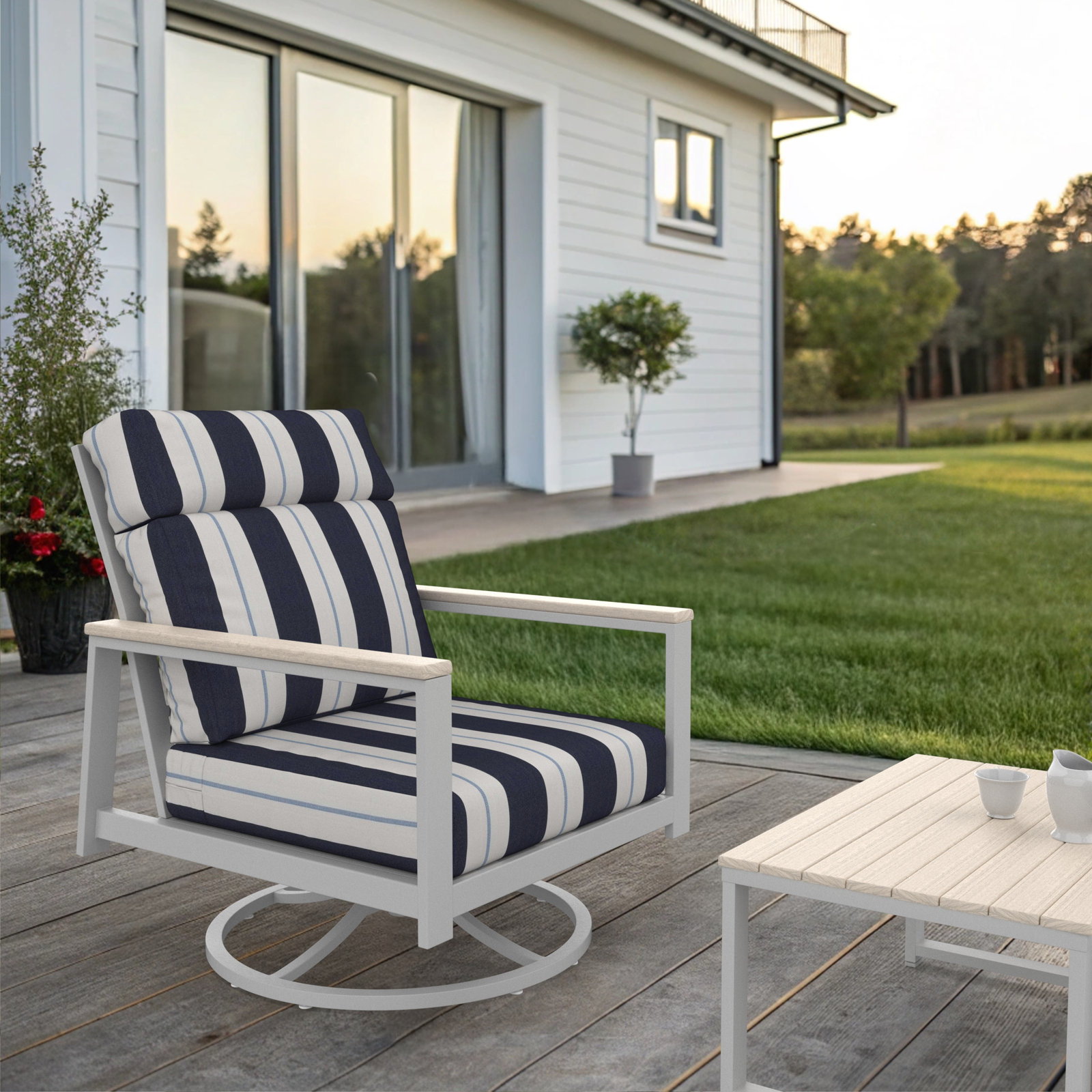 Townsend Metal Outdoor Rocking Chair With Sunbrella Cushion, White