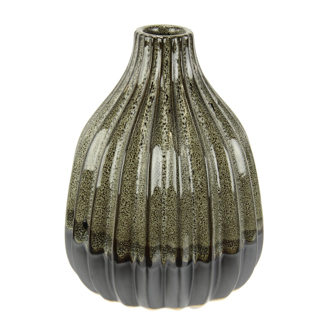 Blumenvase aus Keramik geriffelt bauchig Flaschenform grau braun matt glänzend Tenney