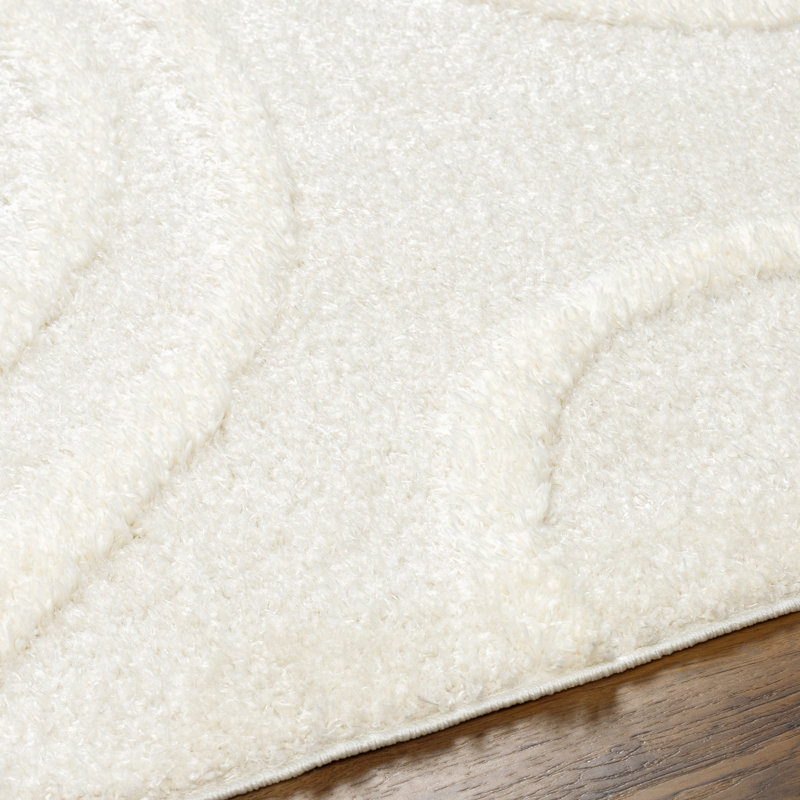 Tapis tissé à la machine Ailey, Rectangle 7 pi 10 po x 10 pi, Beige / Blanc