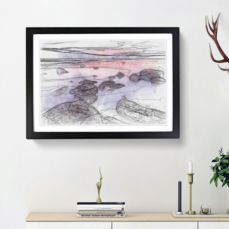 Sunset over Lake Tahoe in Abstract - Picture Frame Graphic Art Print, 36cm H x 48cm W x 2cm D, Black Framed