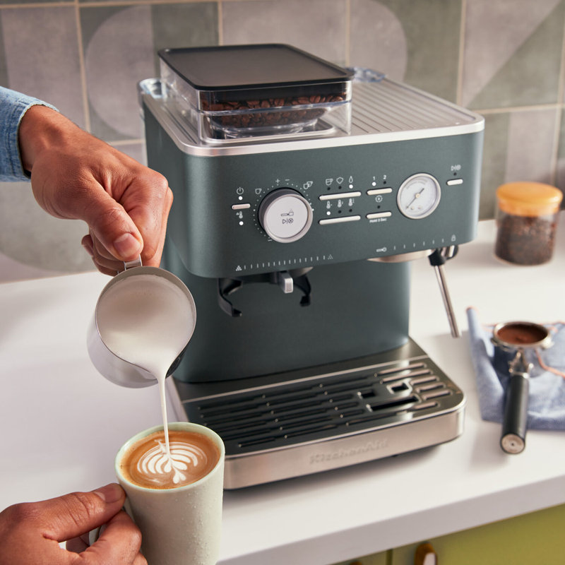 Semi Automatic Espresso Machine with Burr Grinder in Juniper, Blue